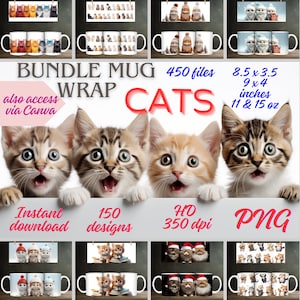 Kitten Mug Wrap PNG Bundle: Cat Lover Coffee Cup Sublimation Designs (Digital Download)