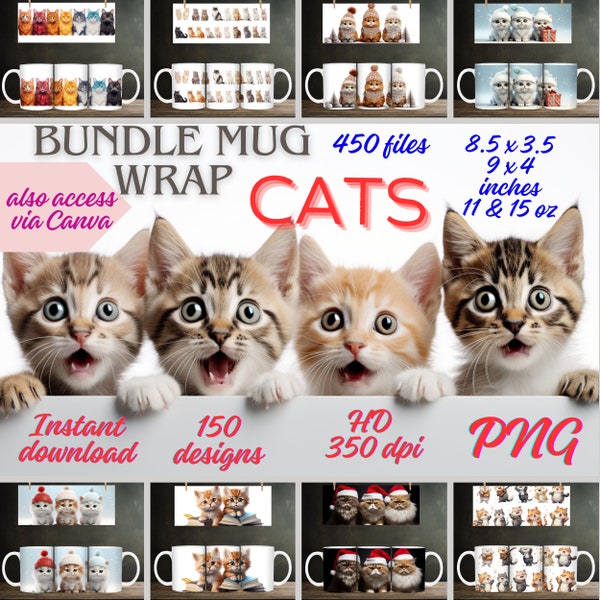 150 Cat Katze Gato Designs 11oz Mug Wrap Template 15oz Catfulness Lover Mug for Cat Person Sublimation 350DPI Cat Petting Digital Downloads