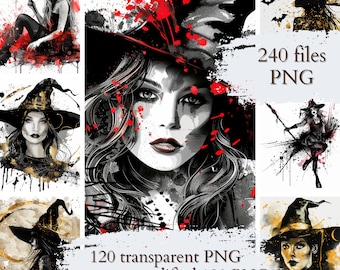 Witchy Graphics Collection: Mystical Watercolor Art, Spiritual Pagan PNG, Witchcraft Clipart