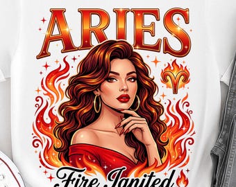 PNG da Rainha de Áries, Design de Camiseta do Signo de Fogo, Clipart da Mulher de Áries, Download de Aniversário Astrológico, Presente para Amante de Áries