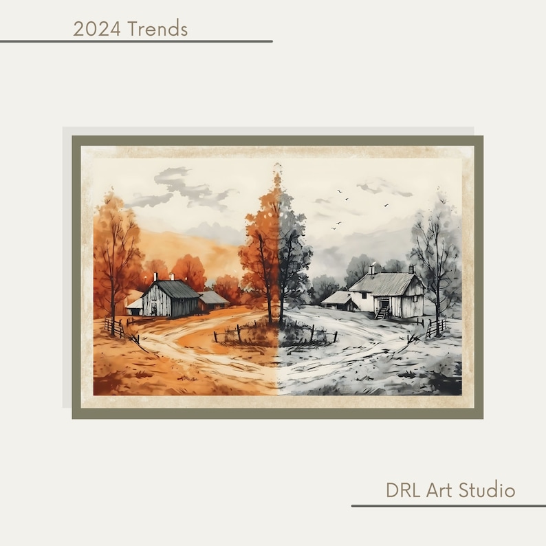 2024 Trends Wall Art Village Houses in Two Different Colors Modern Printable Wall Art Digital