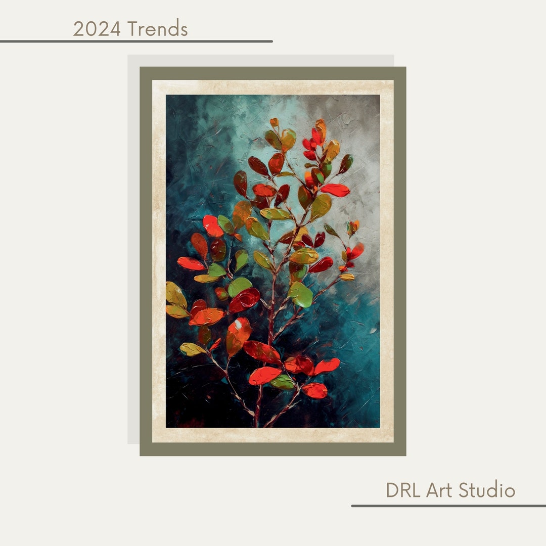 2024 Trends Wall Art red Leafed Botanical Plant Modern Printable Wall