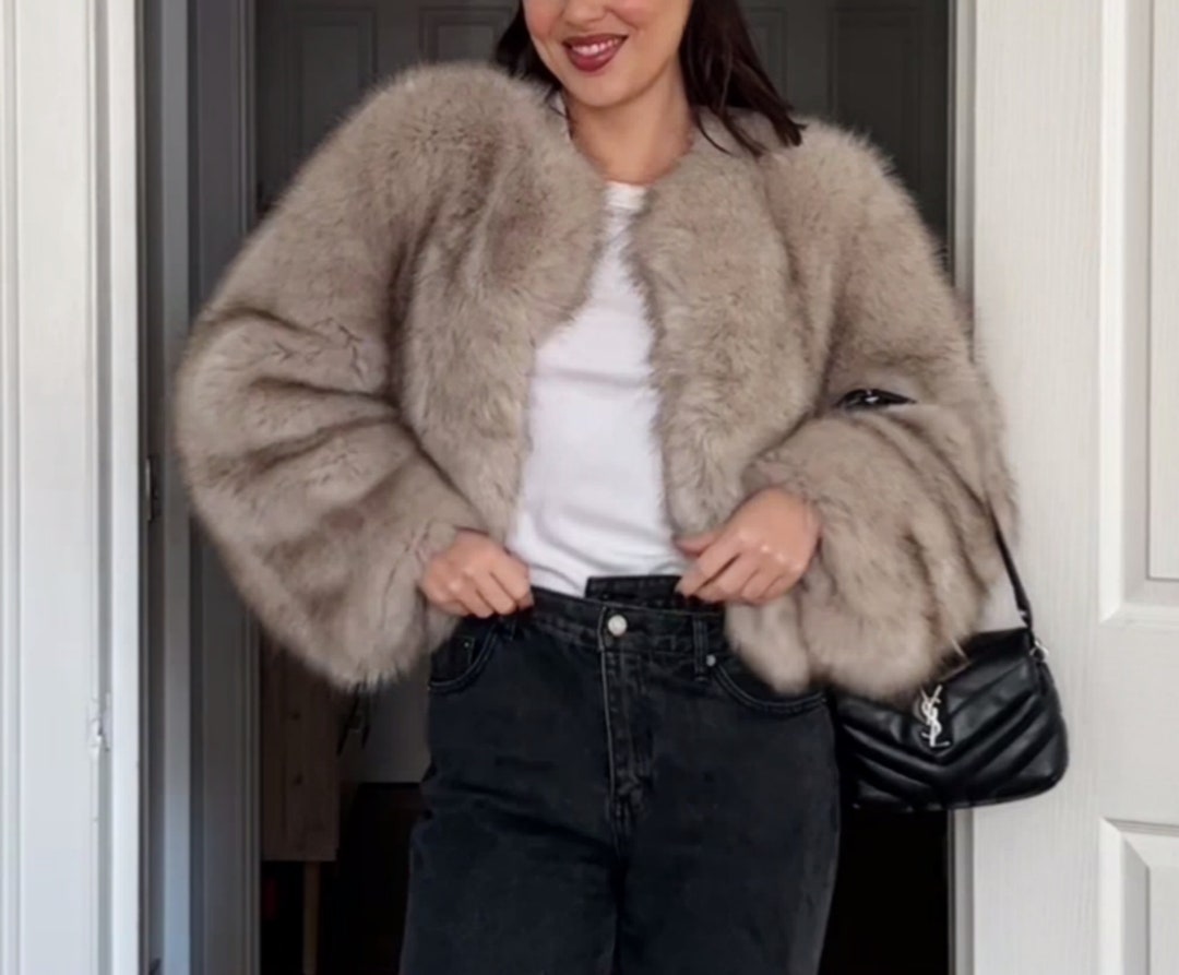 Warm Furry Fur Coat for Women, Women's Loose Fit Vneck Fur Overcoat