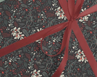 Holiday Wrapping Paper: Mistletoe Sage Christmas Greenery- 5 Sheets of 20x29"