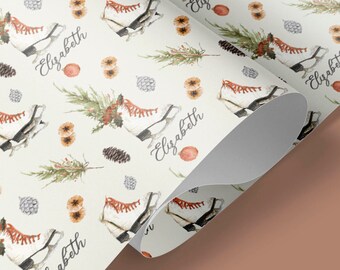 Personalized Ice Skates Christmas Wrapping Paper: Winter Holiday (5 Sheets)