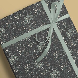 Holiday Gift Wrapping Paper: Christmas Sage Greenery & Winter Flowers- 5 Sheets of 20x29&quot;