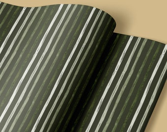 Wrapping Paper: Sage Christmas {Green Lines, Holiday, Birthday, Winter, Gift Wrap}- 5 Sheets of 20x29"