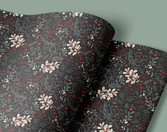 Mistletoe Christmas Wrapping Paper: Sage Green Floral, 5 Sheets