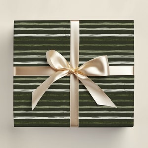 Wrapping Paper: Sage Christmas {Green Lines, Holiday, Birthday, Winter, Gift Wrap}- 5 Sheets of 20x29"