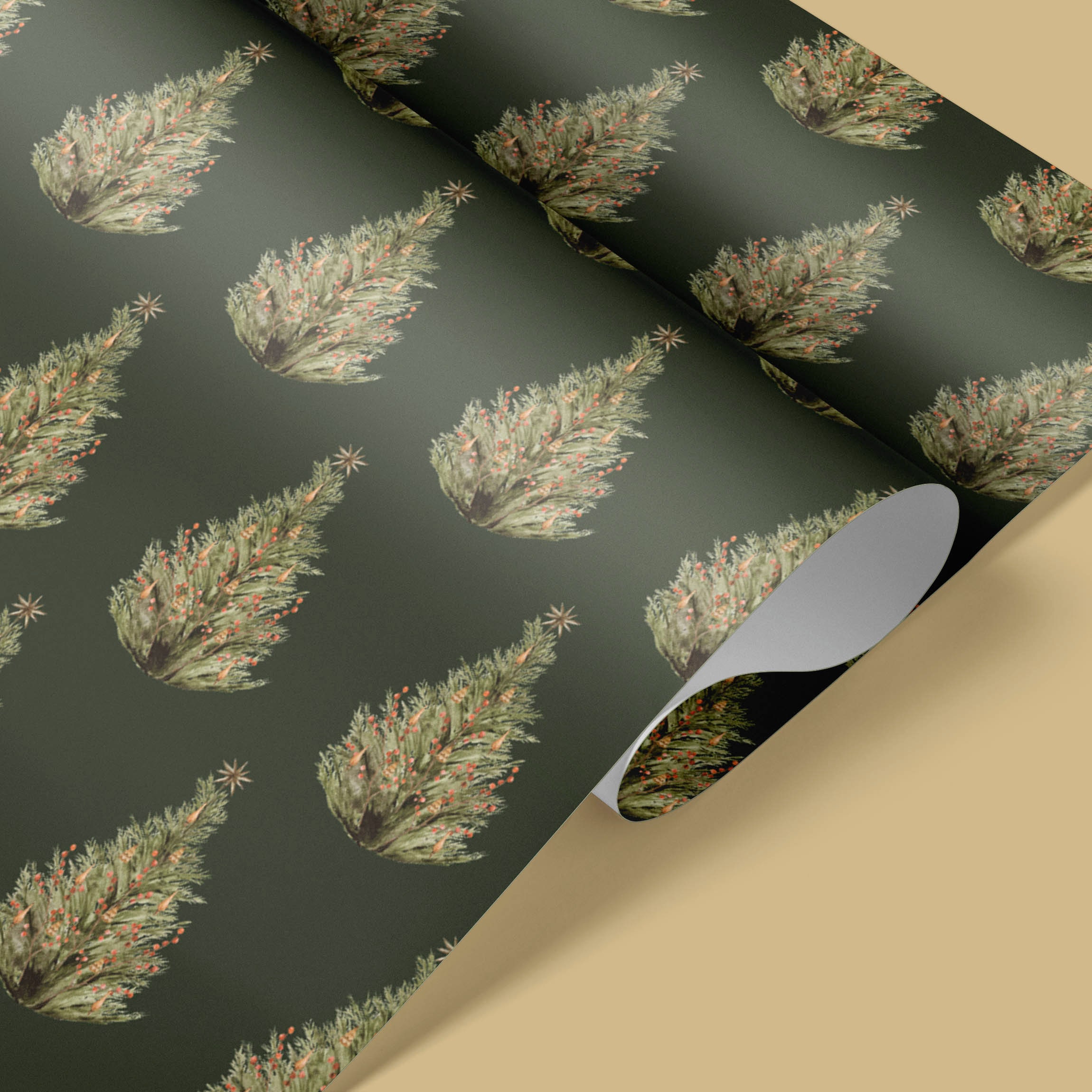 Wrapping Paper: Dark Green Christmas Tree Forest Green, Minimalist