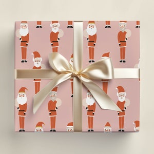 Gift Wrap: Pink Santa {Holiday, Kids Christmas, Wrapping Paper, Pinkmas}- 5 Sheets of 20x29"