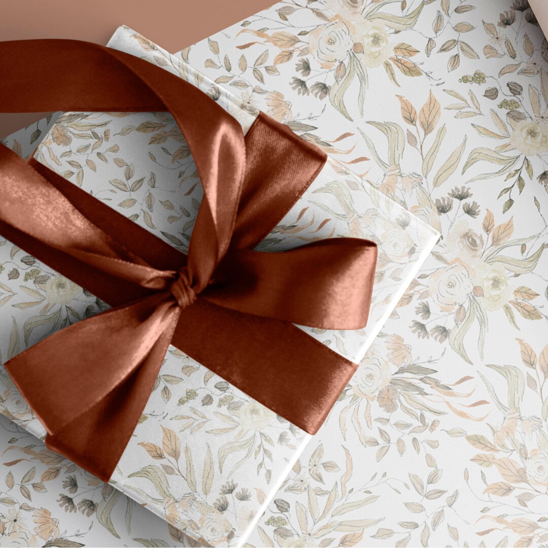 Wrapping Paper: Elegant Beige Floral Pattern {wedding, Holiday ...