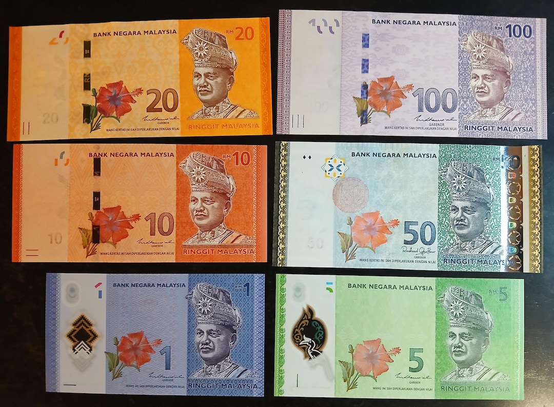 Malaysia 6 Pcs 1,5,10,20,50,100 Ringgit 2021 Unc,except 50 Ringgit 2024 ...