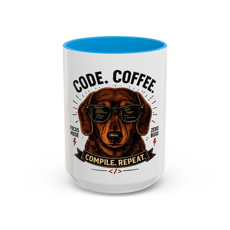 Code Coffee Dachshund Mug | Compile Repeat Programmer Coffee Cup image 6