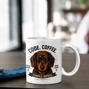 Code Coffee Dachshund Mug | Compile Repeat Programmer Coffee Cup image 17