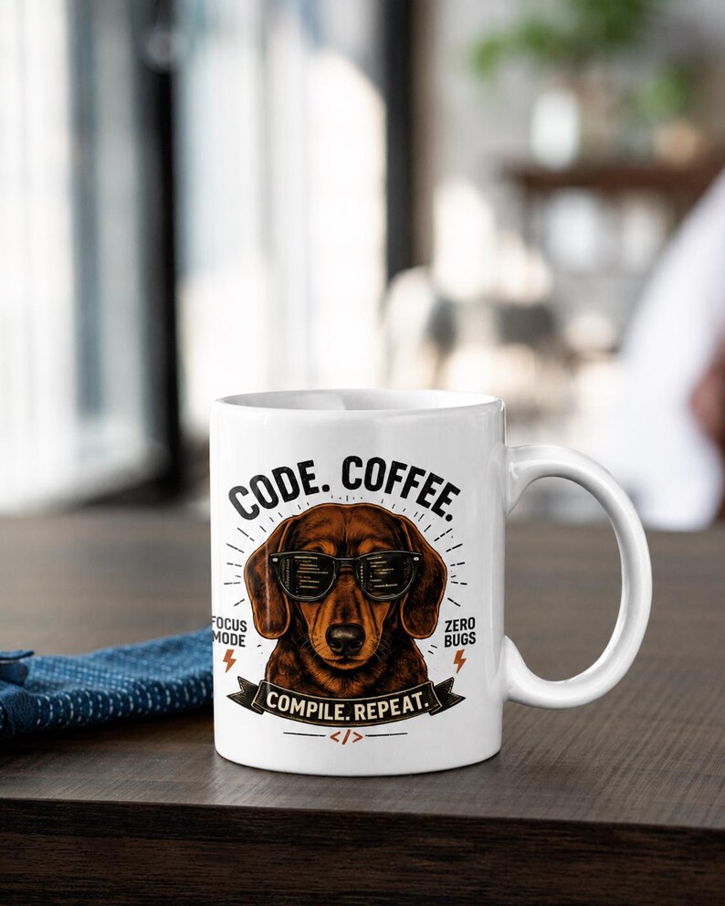 Code Coffee Dachshund Mug | Compile Repeat Programmer Coffee Cup image 17