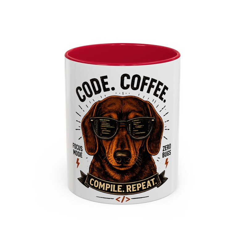 Code Coffee Dachshund Mug | Compile Repeat Programmer Coffee Cup image 3