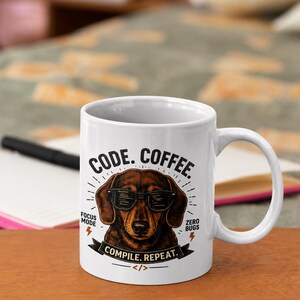 Code Coffee Dachshund Mug | Compile Repeat Programmer Coffee Cup image 18