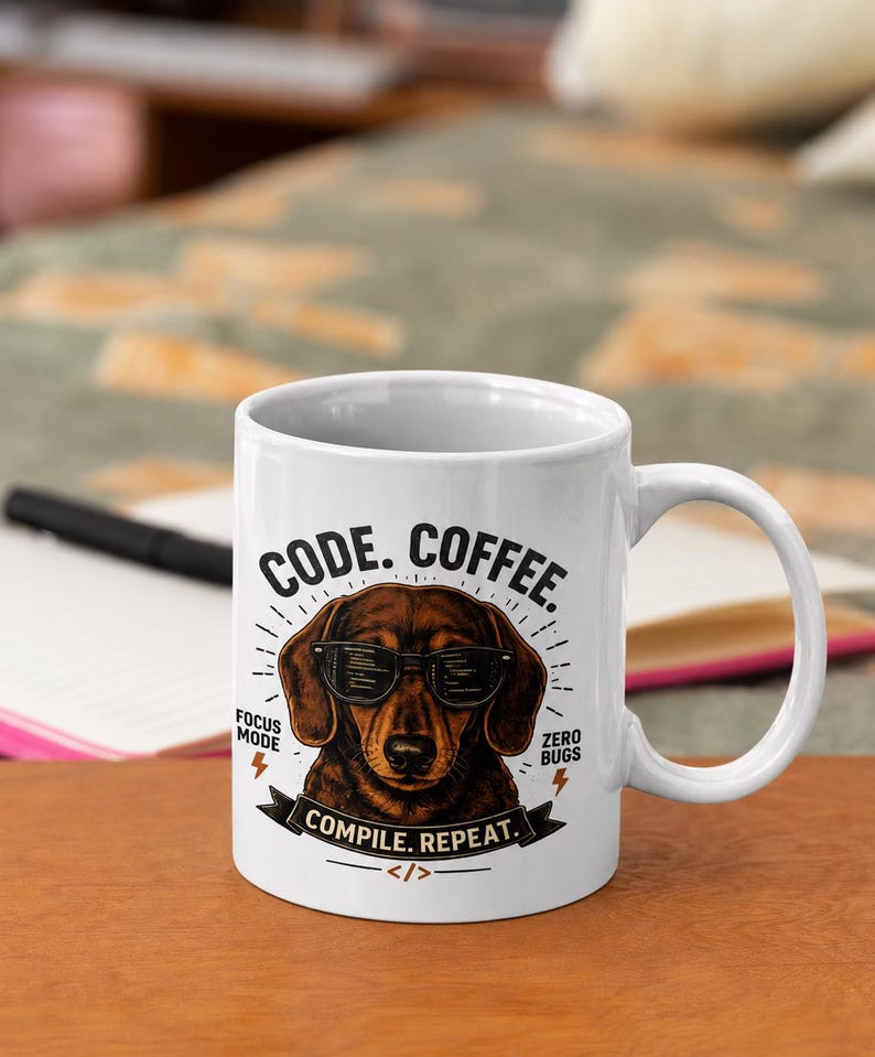 Code Coffee Dachshund Mug | Compile Repeat Programmer Coffee Cup image 18