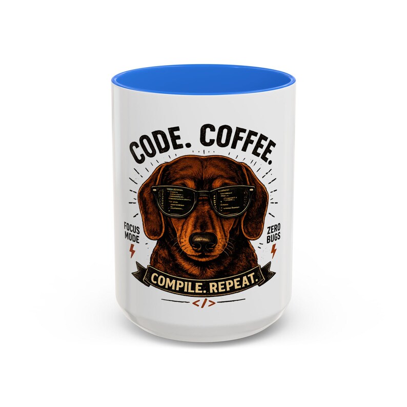 Code Coffee Dachshund Mug | Compile Repeat Programmer Coffee Cup image 5