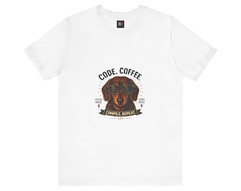 Código. Café. Compilar. Repetir. – Camiseta de programador con perro salchicha