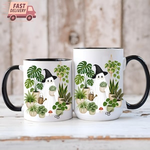 Ghost Plant Lover Mug, Witchy Botanical Coffee Cup, Halloween Gardener Ceramic Mug