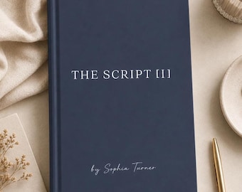 以下が含まれることがあります： ソフィア・ターナー著「THE SCRIPT [I]」と書かれた紺色のハードカバーノート。テキストは白です。金のペン、リングの付いた小さなプレート、キャンドルが背景にあります。