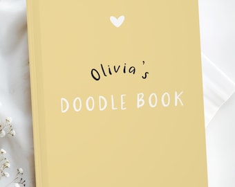 Kids Doodle Book Custom Name Gift for 2 years old Girl Sketchbook Blank Yellow Drawing Book Personalized Second Birthday Gift Boy Turning 2