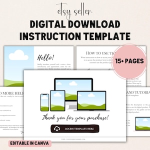 Fichier numérique lien Instructions de téléchargement modèle Canva pour vendeur Etsy Merci bon de commande Guide pour bon de livraison client PDF modifiable
