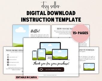 Digital File Link Download Instruction Canva Template for Etsy Seller Thank You Purchase Order Guide for Customer Delivery Note PDF Editable