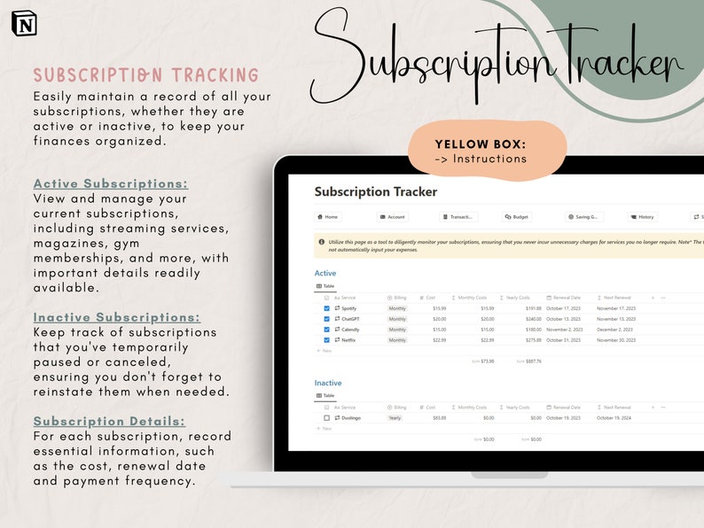 Subscription Tracker Notion