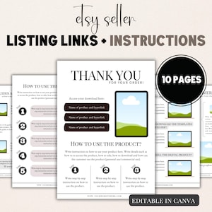Merci PDF Canva Télécharger le modèle de guide d'instructions Lien Modèle de fichier numérique pour créateur numérique Modèle de carte de remerciement PDF