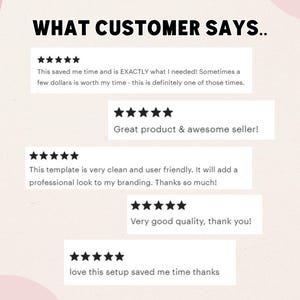 May include: Five customer reviews with five stars each. The reviews are positive and praise the product for its quality, ease of use, and time-saving features. The reviews include phrases like "Great product & awesome seller!" and "Very good quality, thank you!"