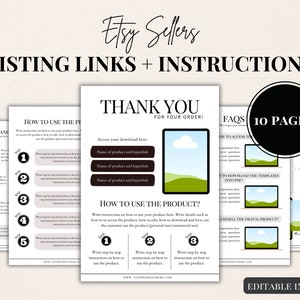 Digital instruction template for etsy digital download instruction template download link template canva instruction pdf thank you template