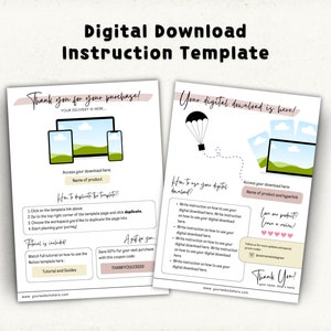 Digital instruction canva template for digital download thank you instruction digital download instruction template canva thank you template