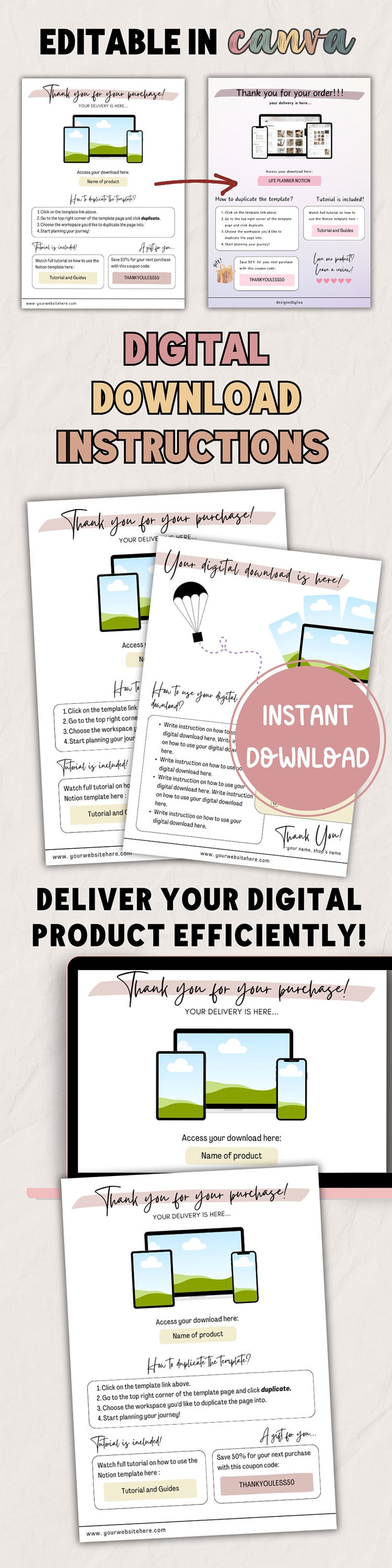 Digital Download Link Canva Template for Etsy Seller