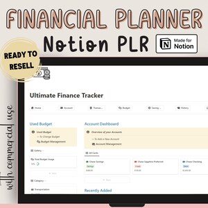PLR Notion Financial Planner Commercial Use Finance Monthly Budget Template Digital Saving Tracker Personal Budget Planning Paycheck Expense