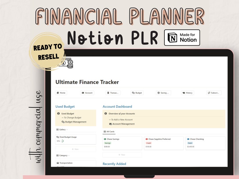 PLR Notion Financial Planner Commercial Use