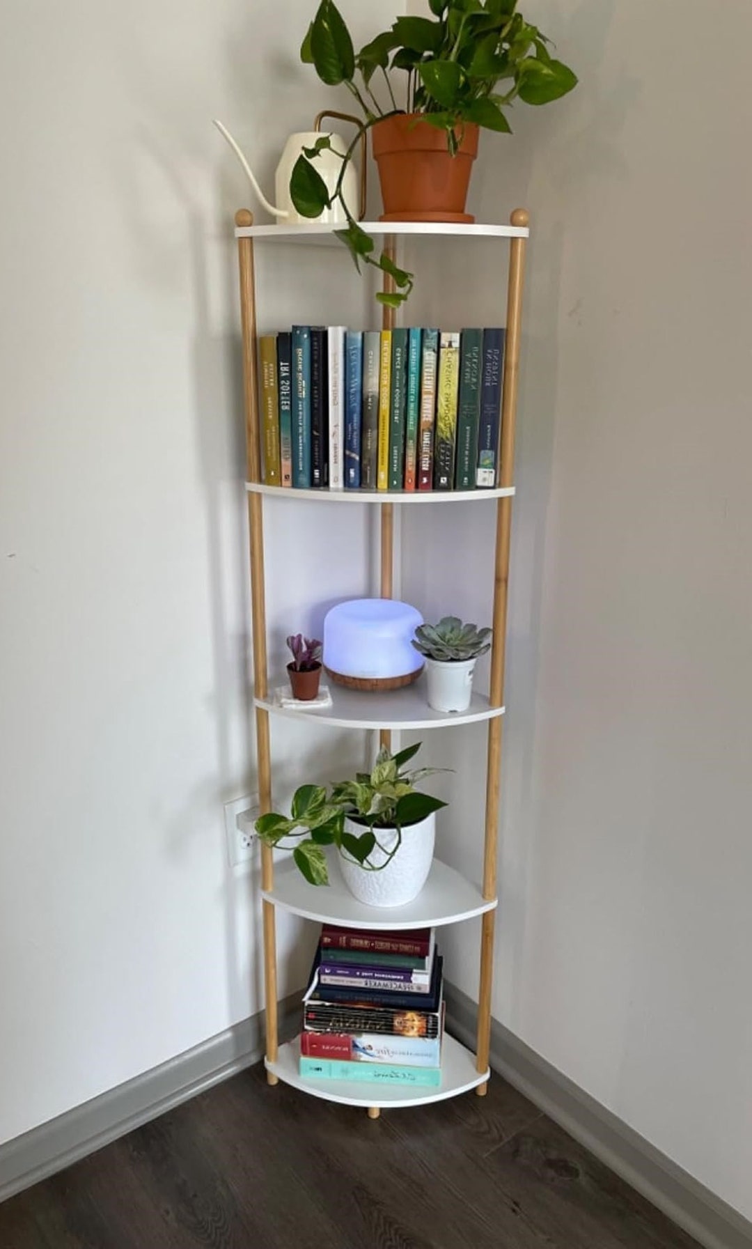Wood Corner Shelving Unit 5 Tier White Tall Corner Bookshelf Etsy