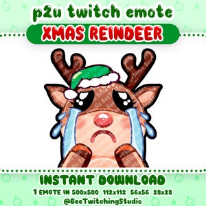 Christmas Reindeer Sad Crying Emote for Twitch Discord and YouTube | p2u festive emote for streamers