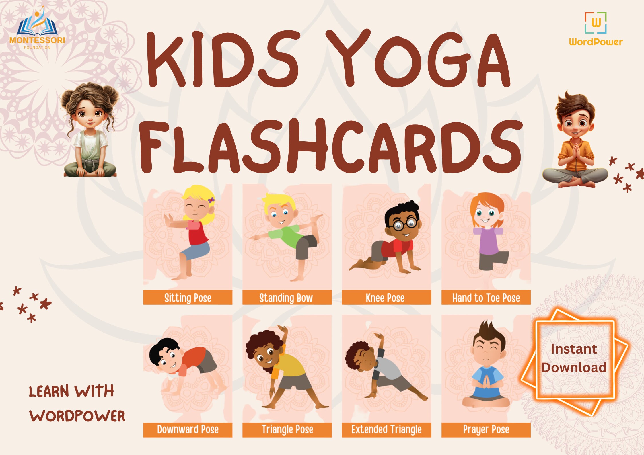 KIDS YOGA POSES, Yoga Flashcards, Kids Toddler Movement Activity, Yoga