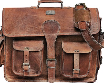 Bag 18 Inch Vintage Handmade Leather Bag For Men And Women Laptop Briefcase