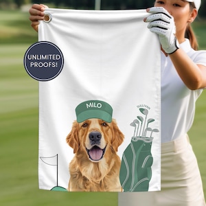Custom Pet Golf Towel Using Pet Photo + Pet Name Personalized Dog Golf Towels Custom Cat Golf Towels Personalised Dog Towel Custom Cat Towel