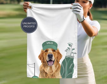 Custom Pet Golf Towel Using Pet Photo + Pet Name Personalized Dog Golf Towels Custom Cat Golf Towels Personalised Dog Towel Custom Cat Towel