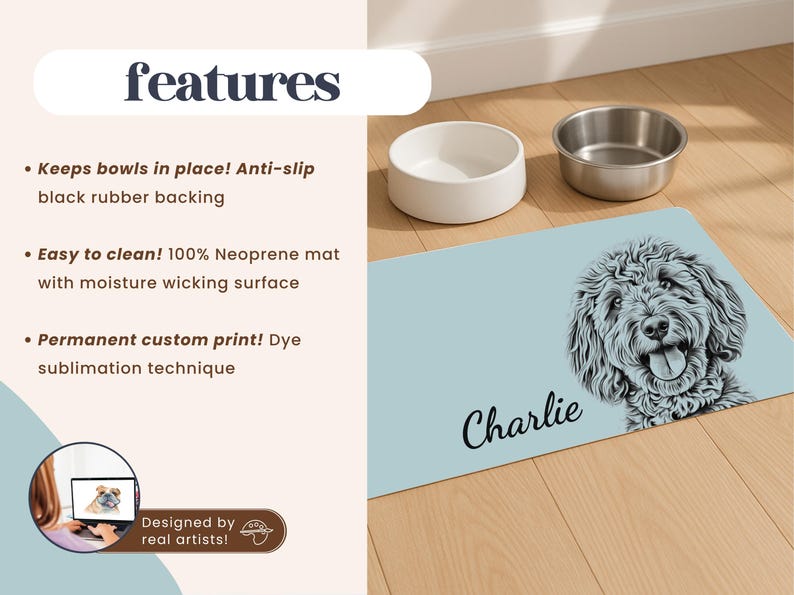 Personalized Pet Mats Using Pet Photo + Name Personalized Dog Food Mat Personalized Dog Placemat Custom Dog Bowl Mat Personalized Pet Mat image 2