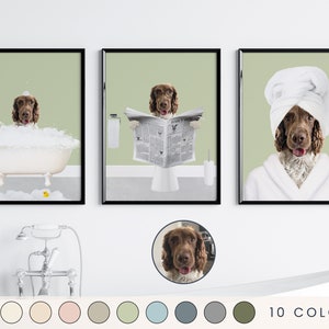 Custom Pet Portraits Set of 3, Pet in Bathtub, Funny Bathroom Art Print, Personalized Pet Dog Mom Gift Illustration, Pet in Bathtub