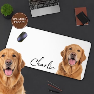 Pet Desk Mat with Custom Portrait Personalized Name Dog Cat Non Slip Computer Gadget PC Office Decor Accessory Coworker Gift Idea