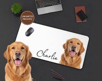 Pet Desk Mat with Custom Portrait Personalized Name Dog Cat Non Slip Computer Gadget PC Office Decor Accessory Coworker Gift Idea