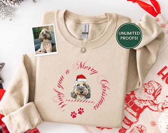 Custom Pet Christmas Sweater, Dog Drawing From Photo, Christmas Sweater, Personalized Xmas Pullover, Custom Cat Sweatshirt, Dog Mum Gift