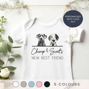 Custom Pet Portrait Baby Bodysuit, Custom dog bodysuit, Baby Shower, Pregnancy Announcement, Baby and Dog, New sibling, My new best friend